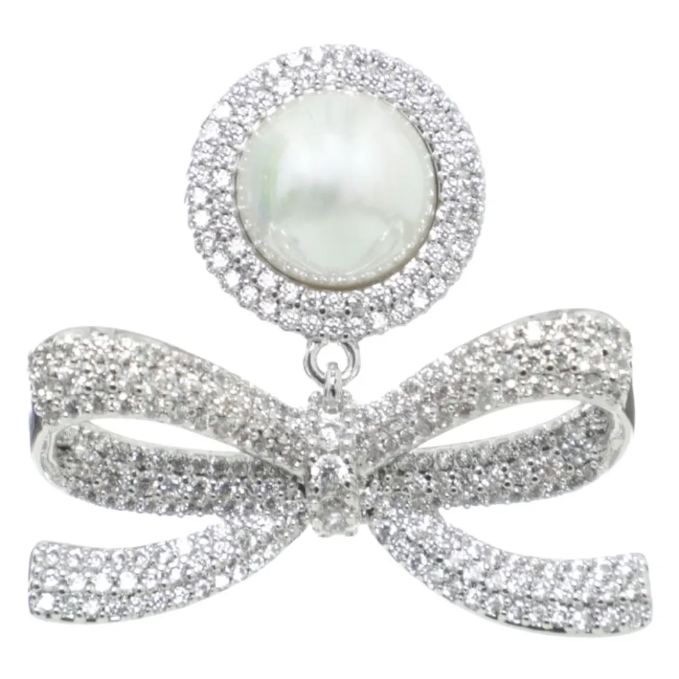 Crystal Bow Pearl Earrings