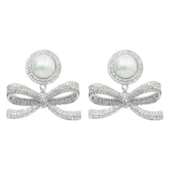 Crystal Bow Pearl Earrings
