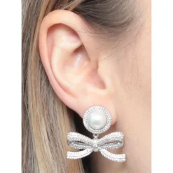Crystal Bow Pearl Earrings
