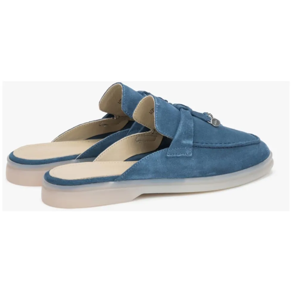 Dame Blå Mules lavet af Blødt Premium Italiensk Ægte Velour Estro ER00119612