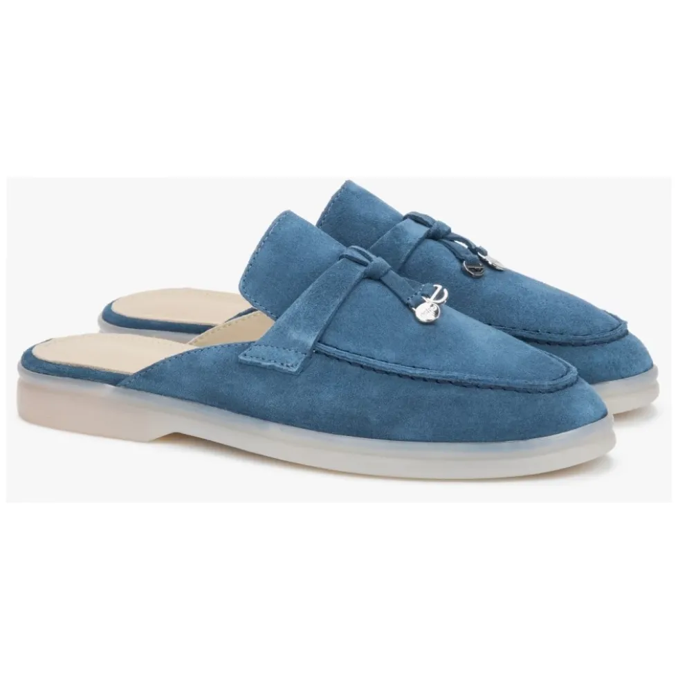 Dame Blå Mules lavet af Blødt Premium Italiensk Ægte Velour Estro ER00119612