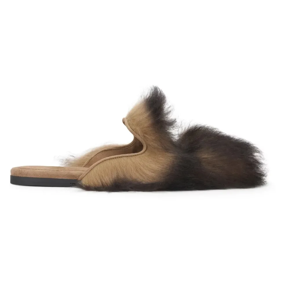 Dame slippers i fåreskind og ruskind
