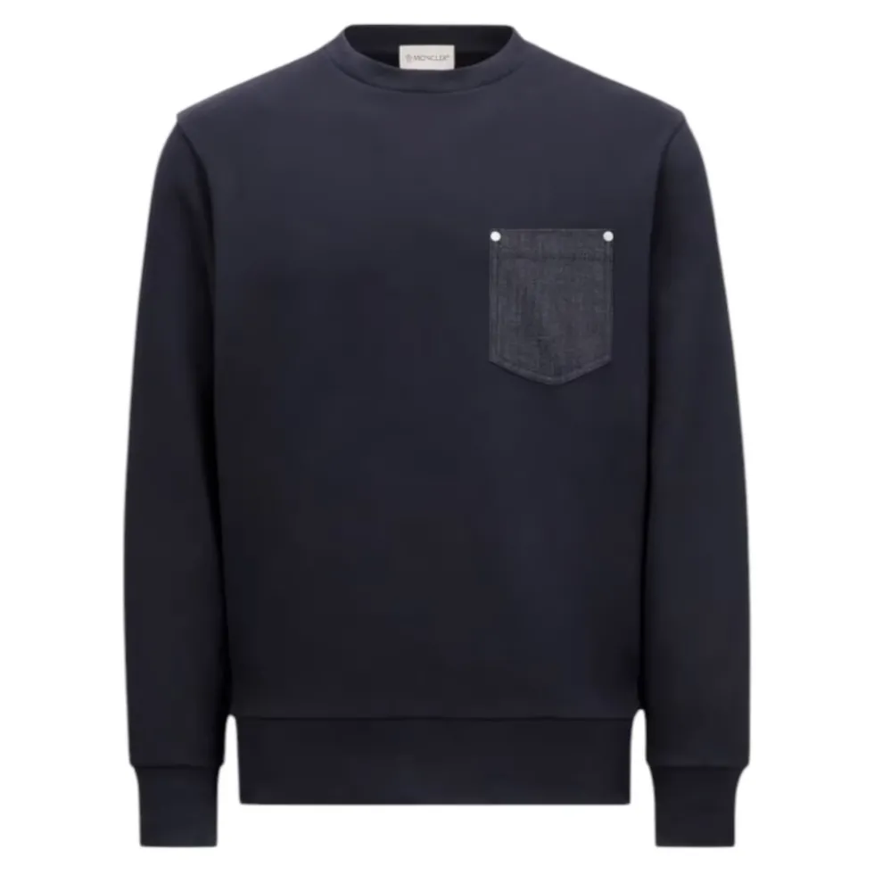 Denim Brystlomme Bomuldssweatshirt