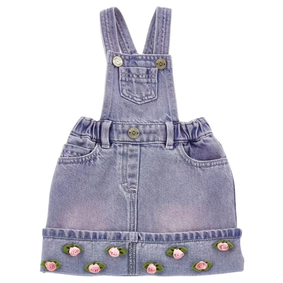 Denim Overalls med Små Roser