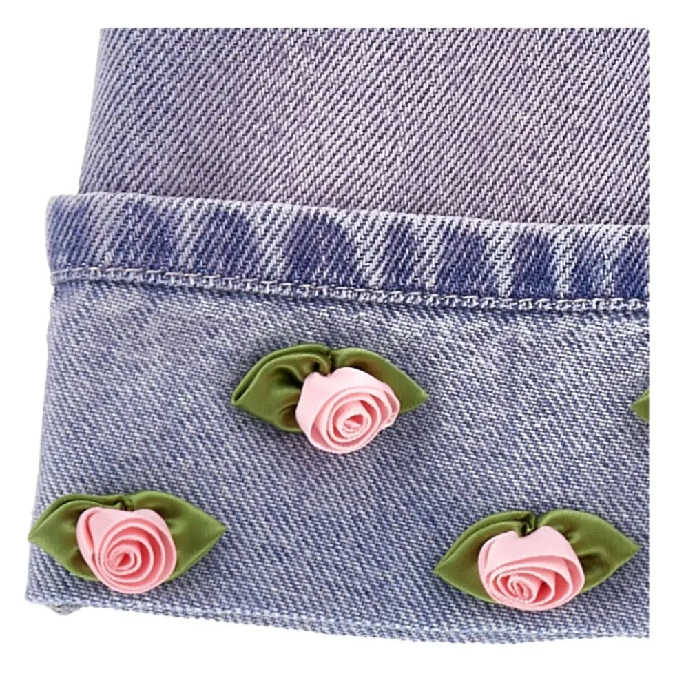 Denim Overalls med Små Roser
