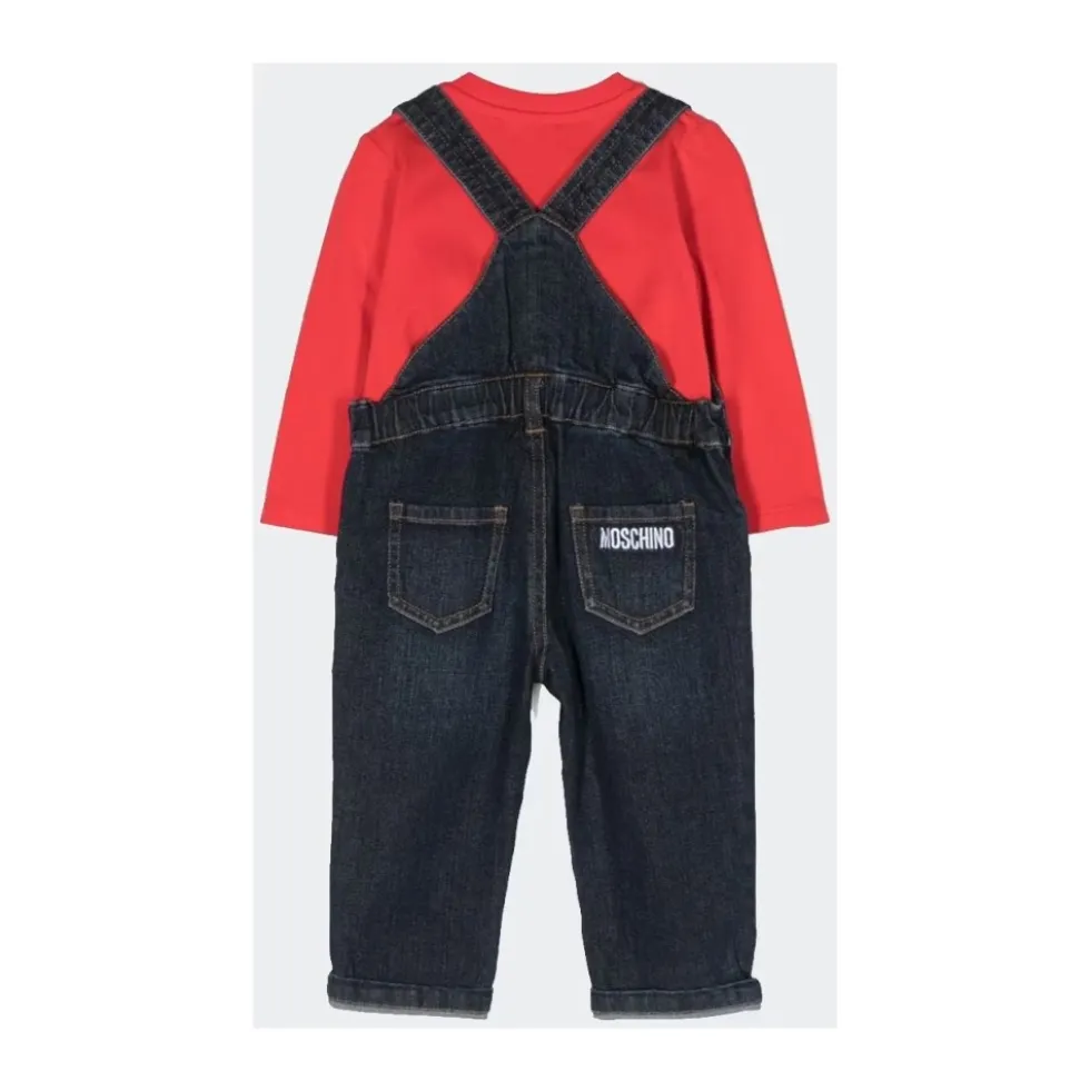 Denim Salopette og langærmet T-shirt sæt