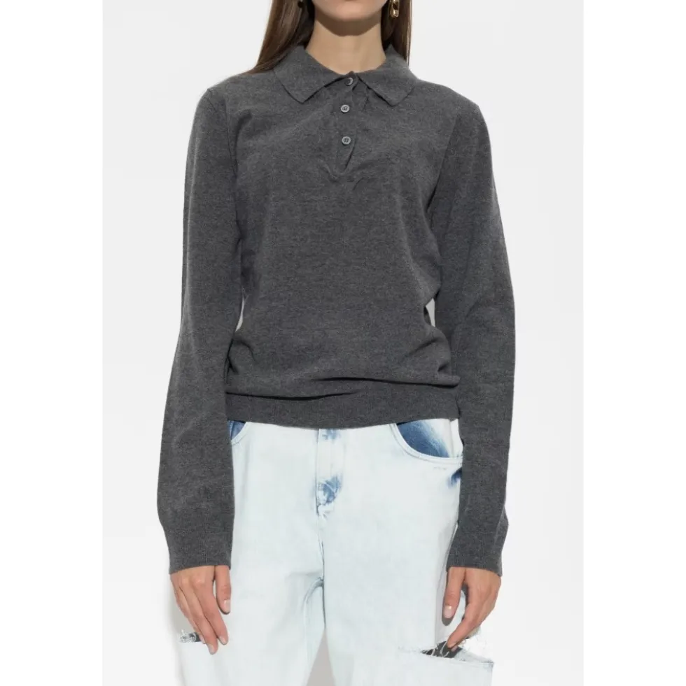 Draperet krave uld polo sweater