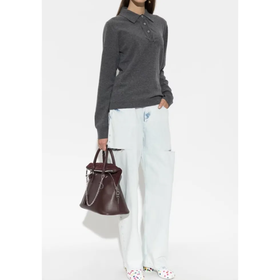 Draperet krave uld polo sweater