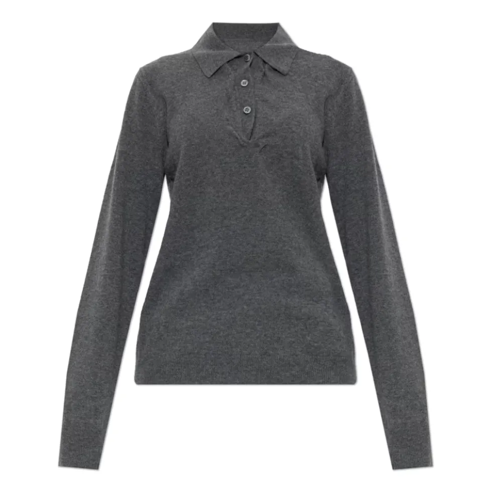 Draperet krave uld polo sweater