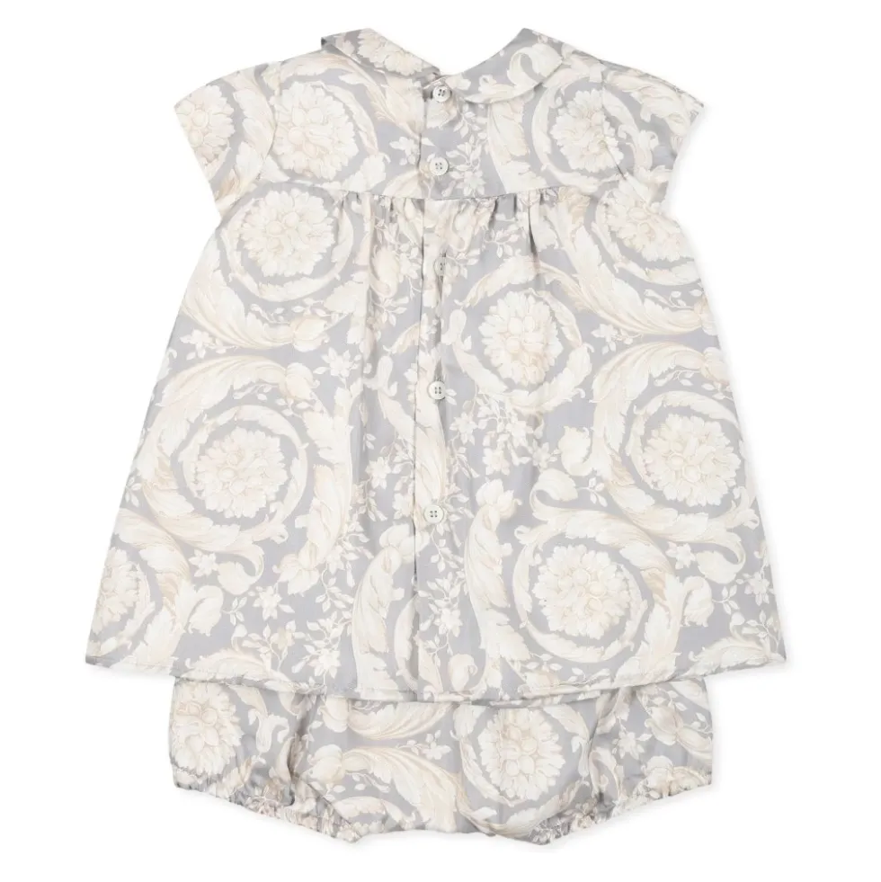 Elegant Grå Silkekjole Barocco Print
