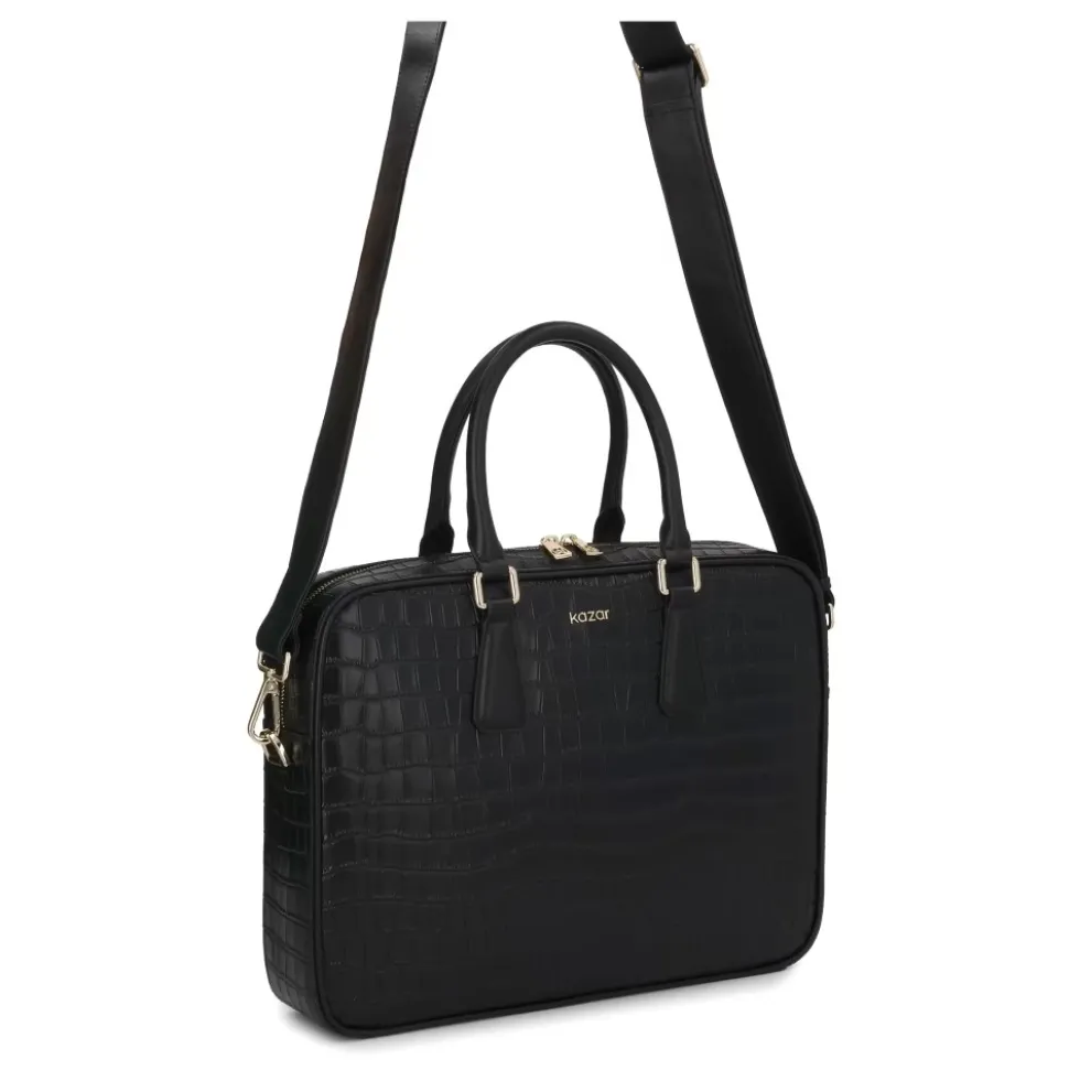Elegant præget læder computertaske