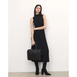 Elegant præget læder computertaske