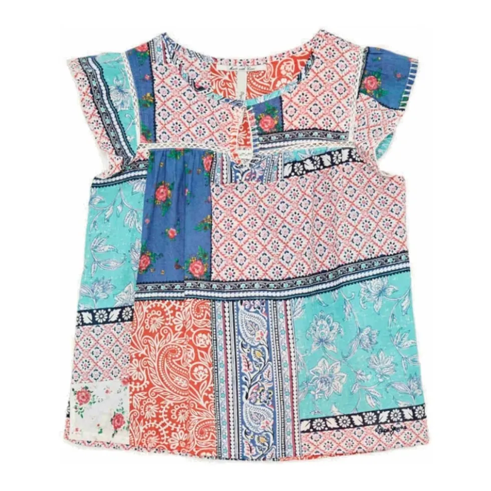 Etnisk Susan Bluse med Blonder Detaljer