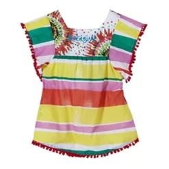 Farverig Blomstret Bluse med Volanger