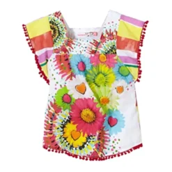 Farverig Blomstret Bluse med Volanger