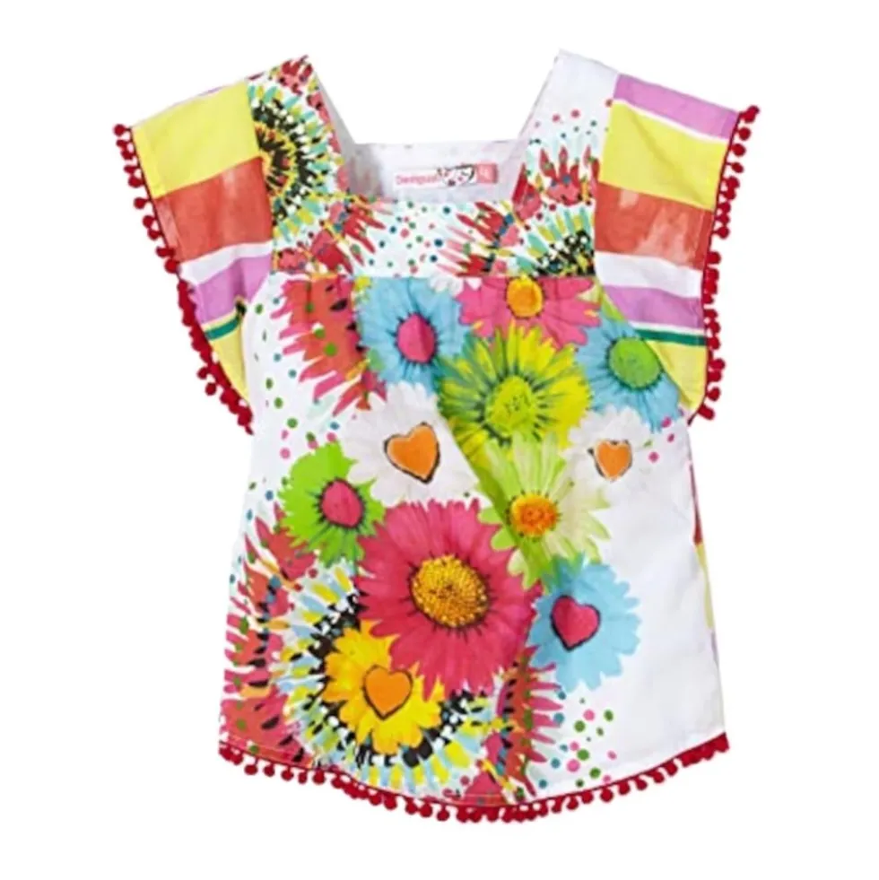 Farverig Blomstret Bluse med Volanger