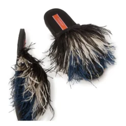 Fjer Hjemmesko - Broderede Strudsefjer Slip-ons