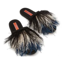 Fjer Hjemmesko - Broderede Strudsefjer Slip-ons