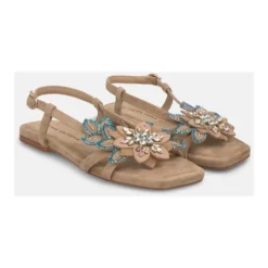 Flad Sandal med Rem og Blomsterdetalje