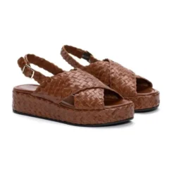 Flettet Læder Karamel Sandal
