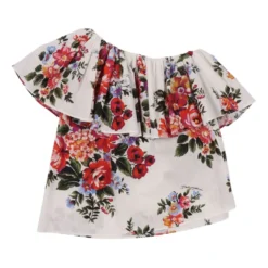 Flower Bouquet-Print Poplin Top