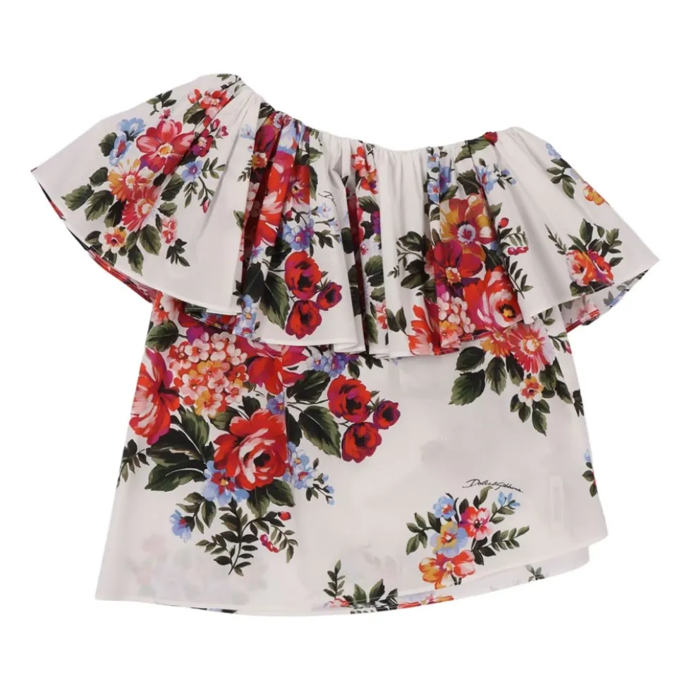 Flower Bouquet-Print Poplin Top