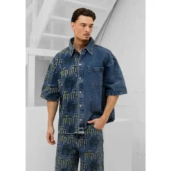 Fraktur Printet Denim Skjorte