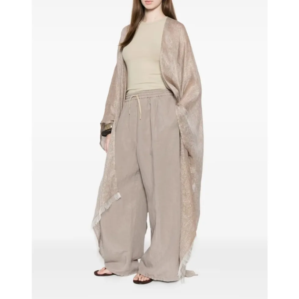 Fringed Hem Open-Front Woven Kimono