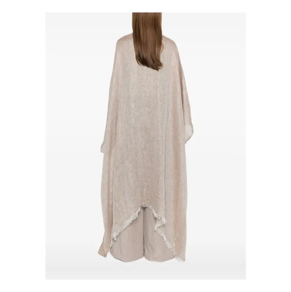 Fringed Hem Open-Front Woven Kimono