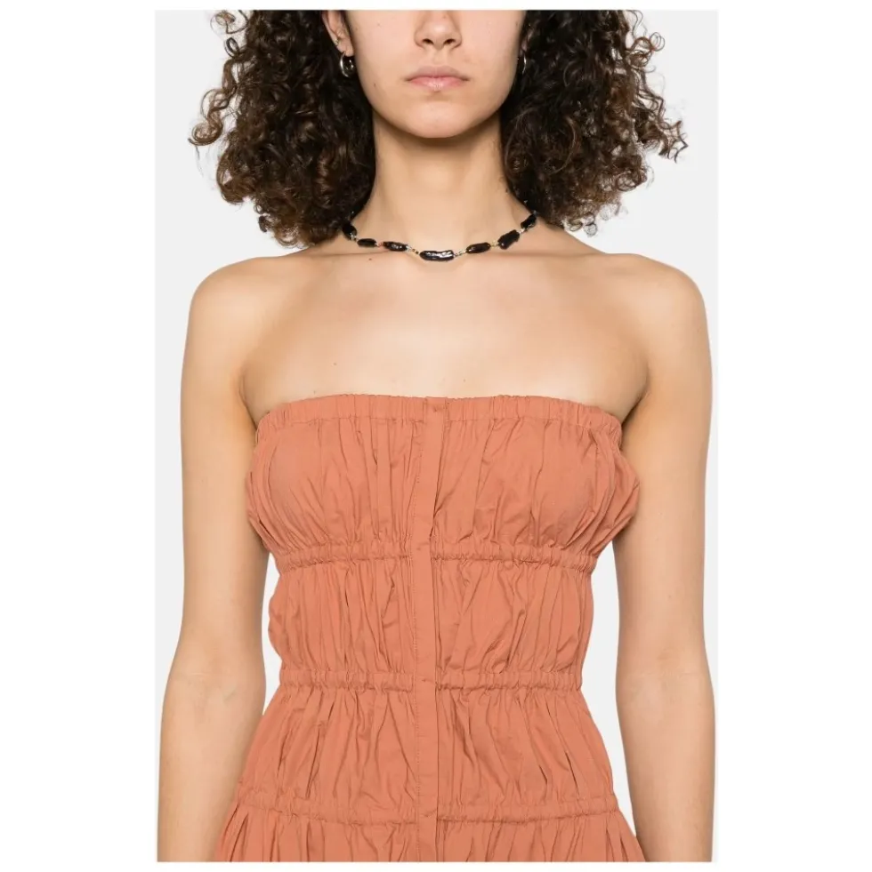 Front Buttoned Strapless Midi Kjole