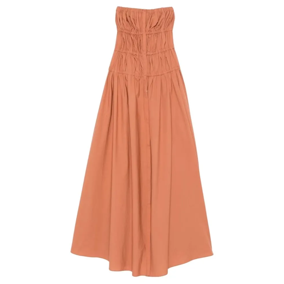Front Buttoned Strapless Midi Kjole