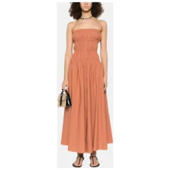 Front Buttoned Strapless Midi Kjole