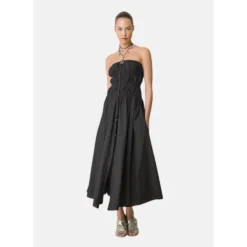 Front Buttoned Strapless Midi Kjole