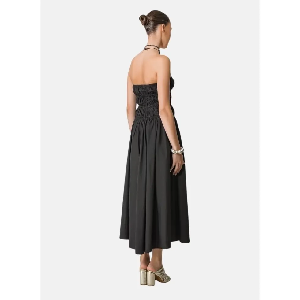 Front Buttoned Strapless Midi Kjole