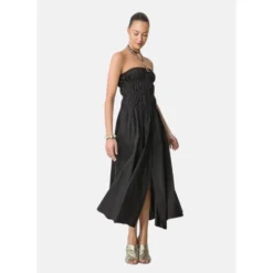 Front Buttoned Strapless Midi Kjole