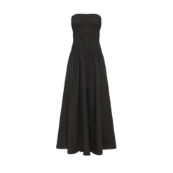 Front Buttoned Strapless Midi Kjole