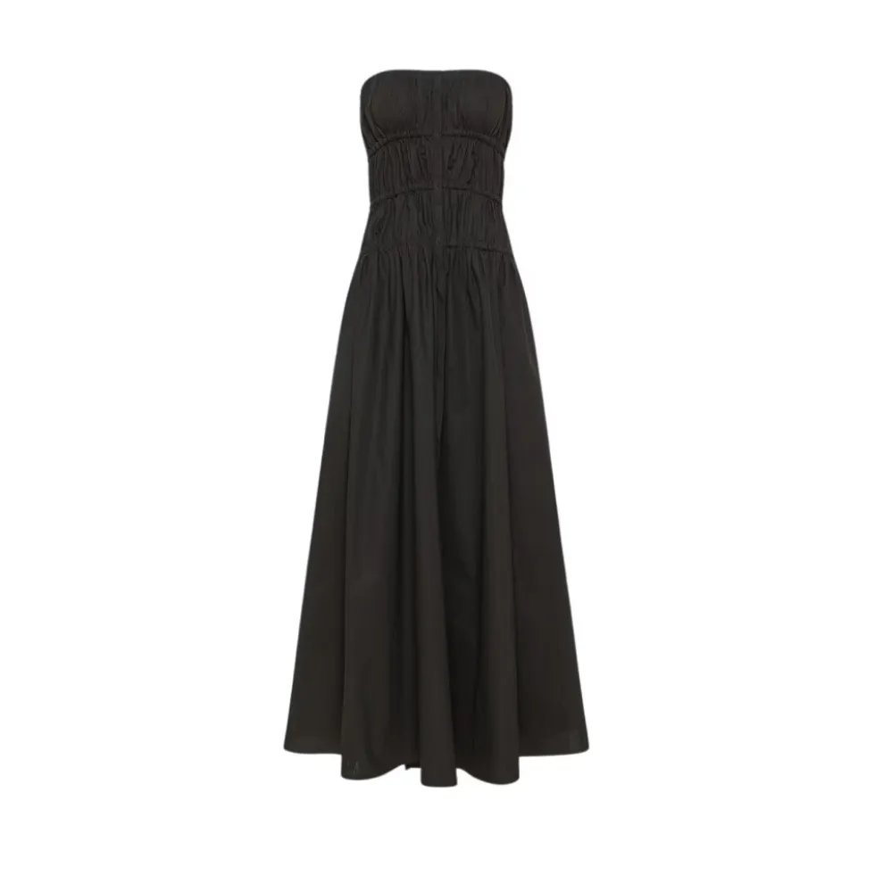 Front Buttoned Strapless Midi Kjole