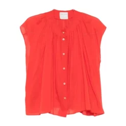 Front-button Gathered Blouse