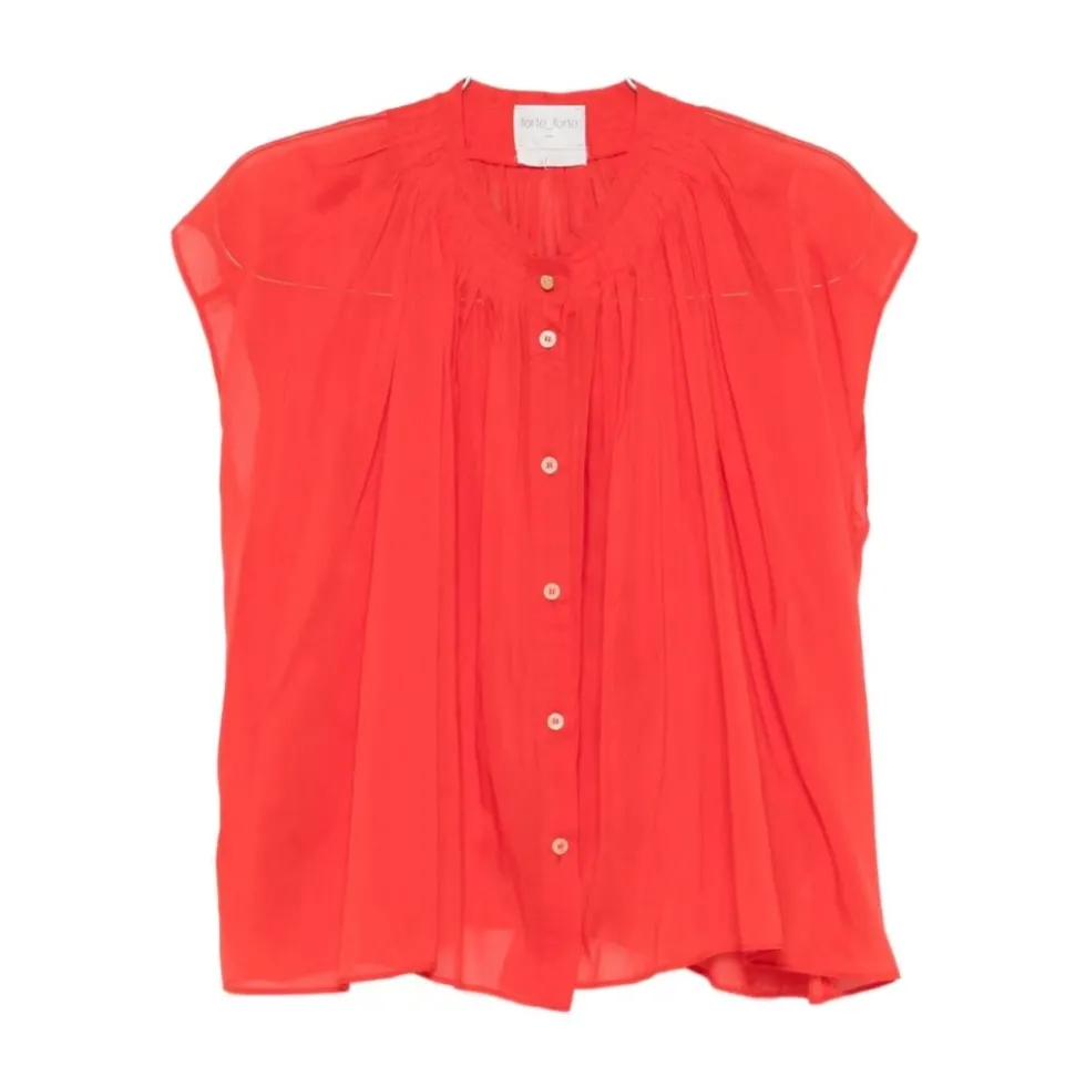 Front-button Gathered Blouse