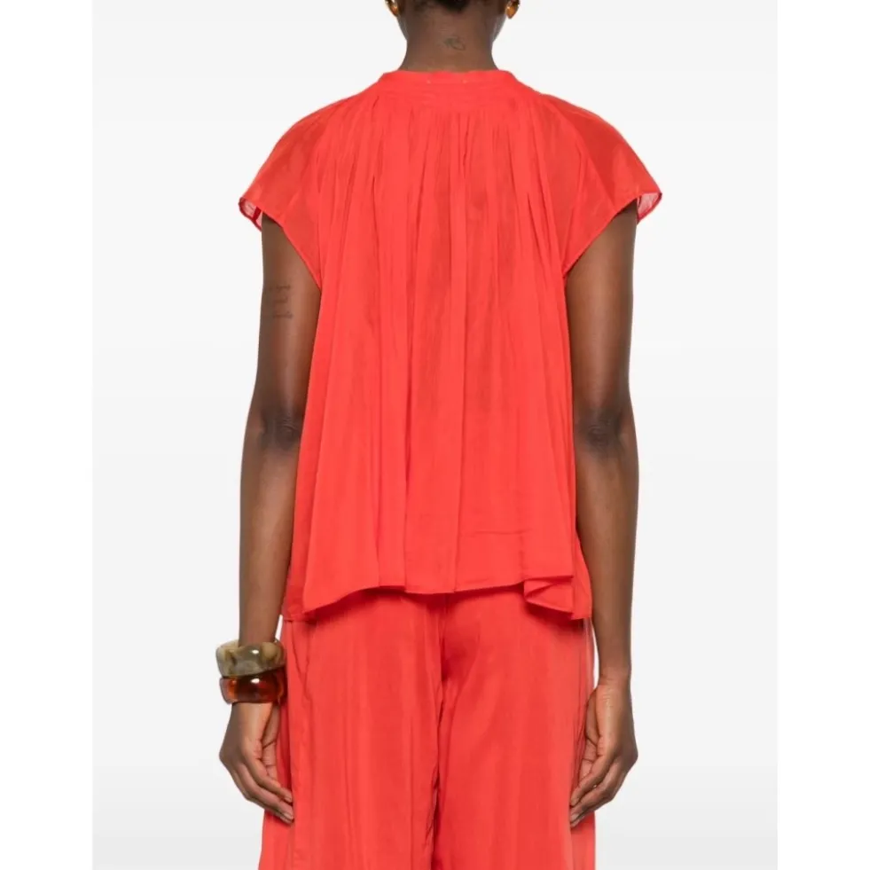 Front-button Gathered Blouse