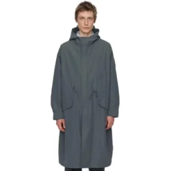 Grå Parka Stil Frakke med Hætte