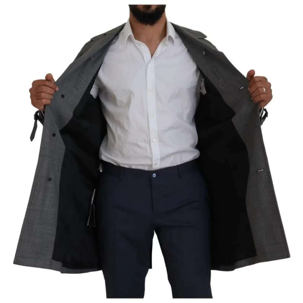 Grå Ternet Trenchcoat, Elegant Stil