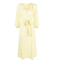 Gul Silk V-hals Midi Kjole