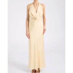 Halter-Neck Draped Chiffon Maxi Kjole