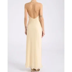 Halter-Neck Draped Chiffon Maxi Kjole