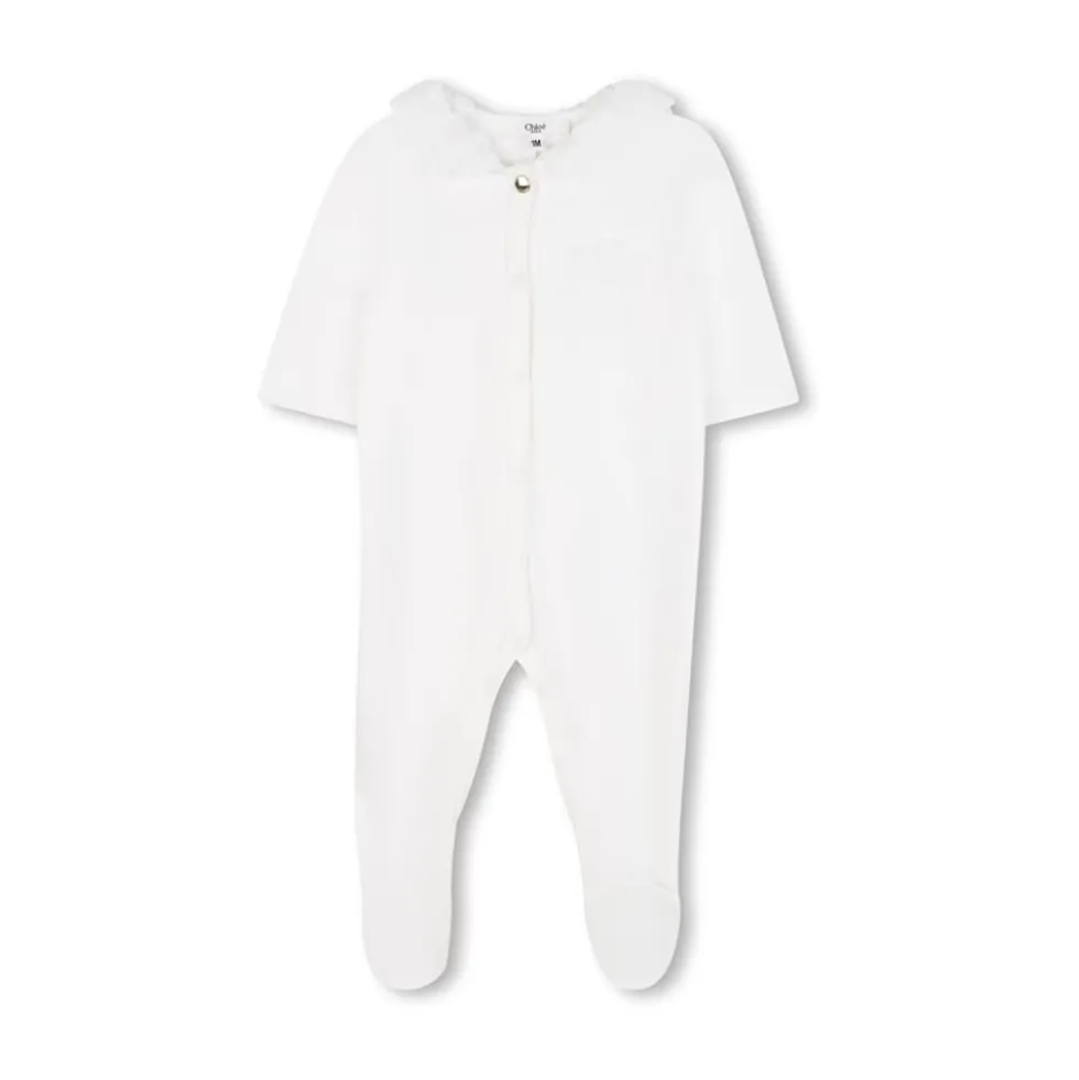Hat, Bib & Lace-Trimmed Footed Onesie Set
