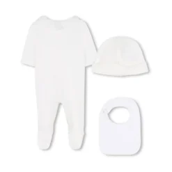 Hat, Bib & Lace-Trimmed Footed Onesie Set