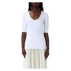 Hvid Beaded Neckline Half Sleeve Top