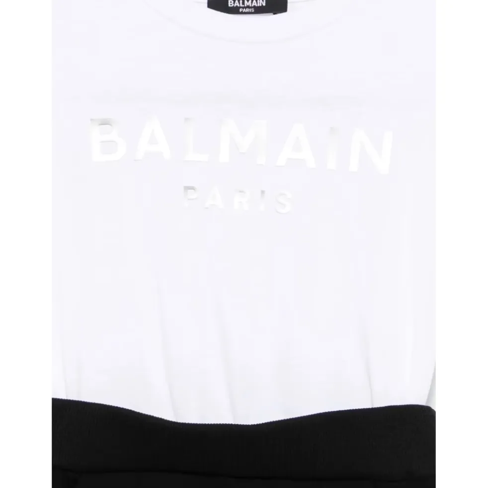 Hvid Crew Neck Kjole med Logo