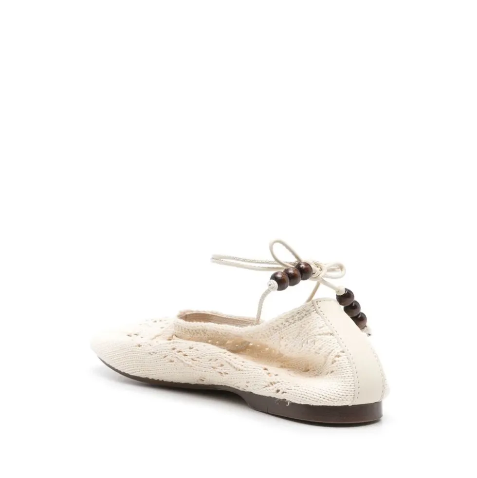 Hvide Ballerinaer med Anklerem